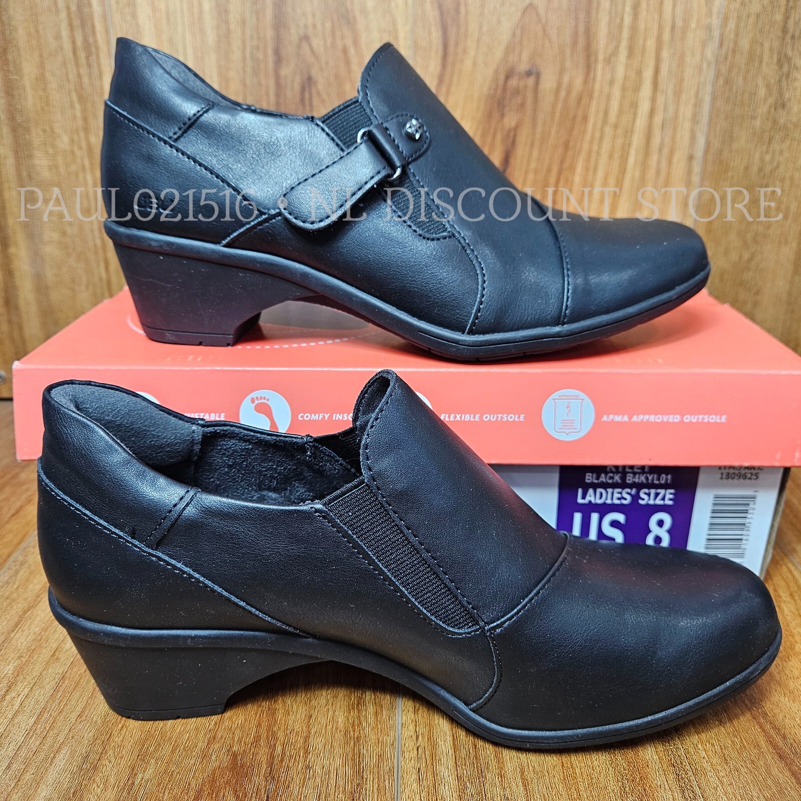 JBU Women’s Kyley Heeled Adjustable Comfort Shoes ~ Black