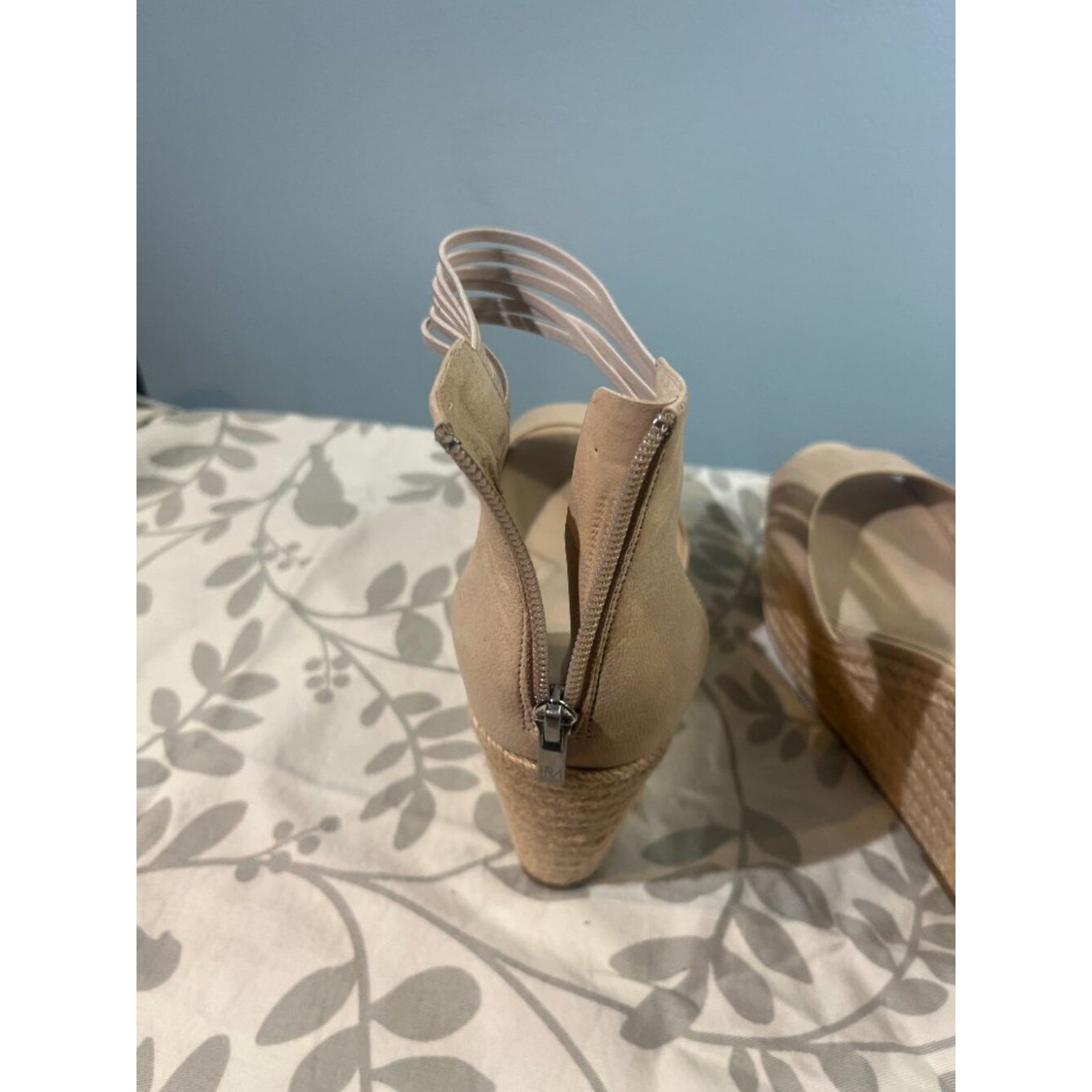 Summer dressy Nude Espadrille Platform Wedge Sandals Elastic Ankle Strap Sz 9.5