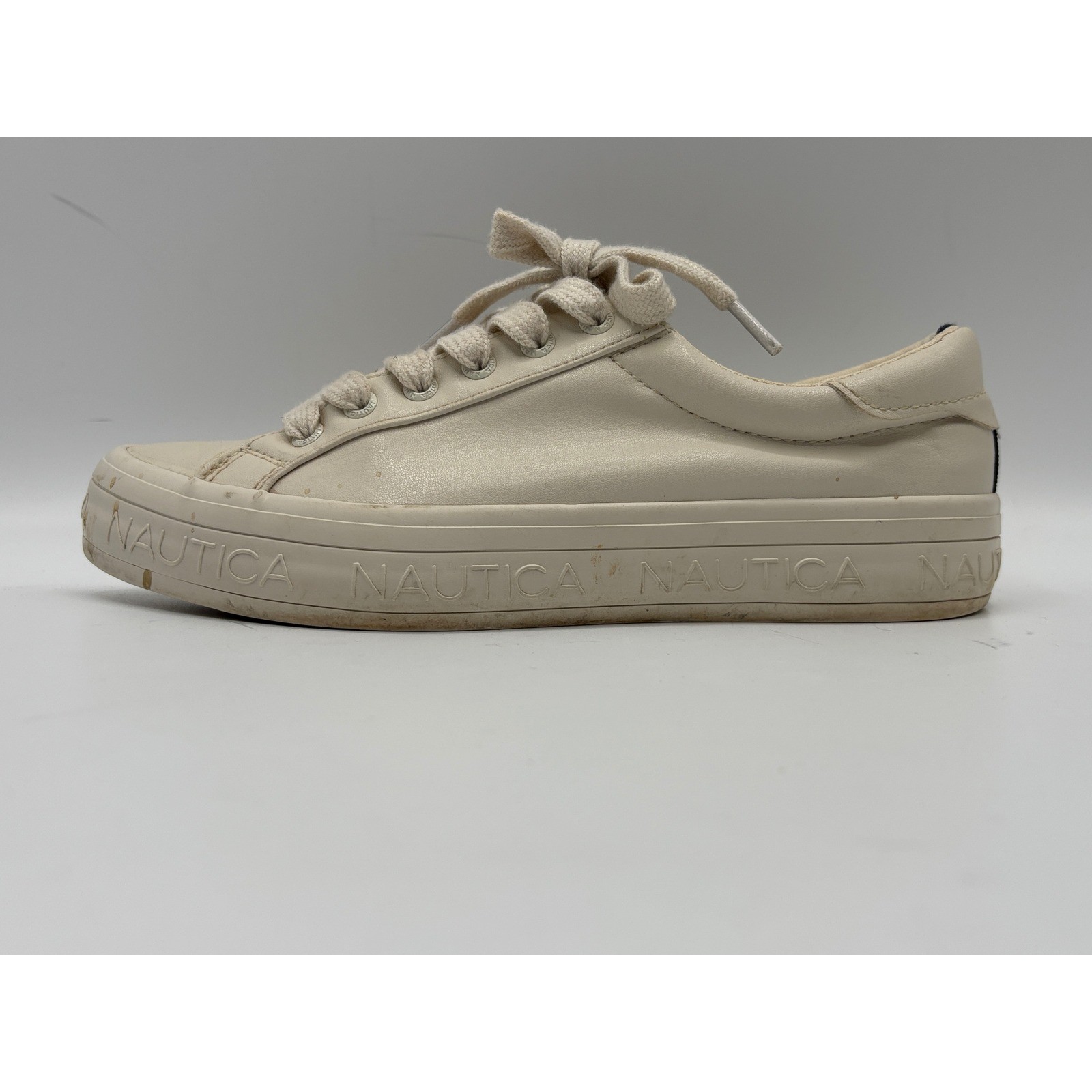 Nautica Women’s White Platform Sneakers Casual Shoes Low Top Faux Leather