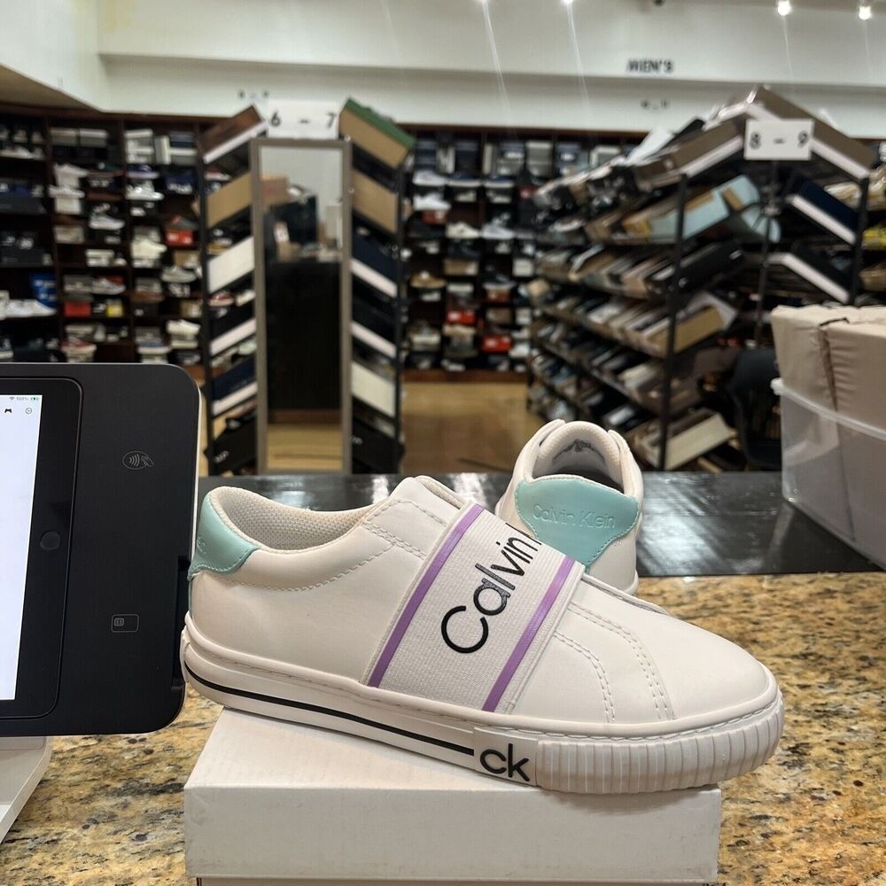 Calvin Klein Womens Clairen White Purple Casual and Fashion Sneakers Size 6.5M