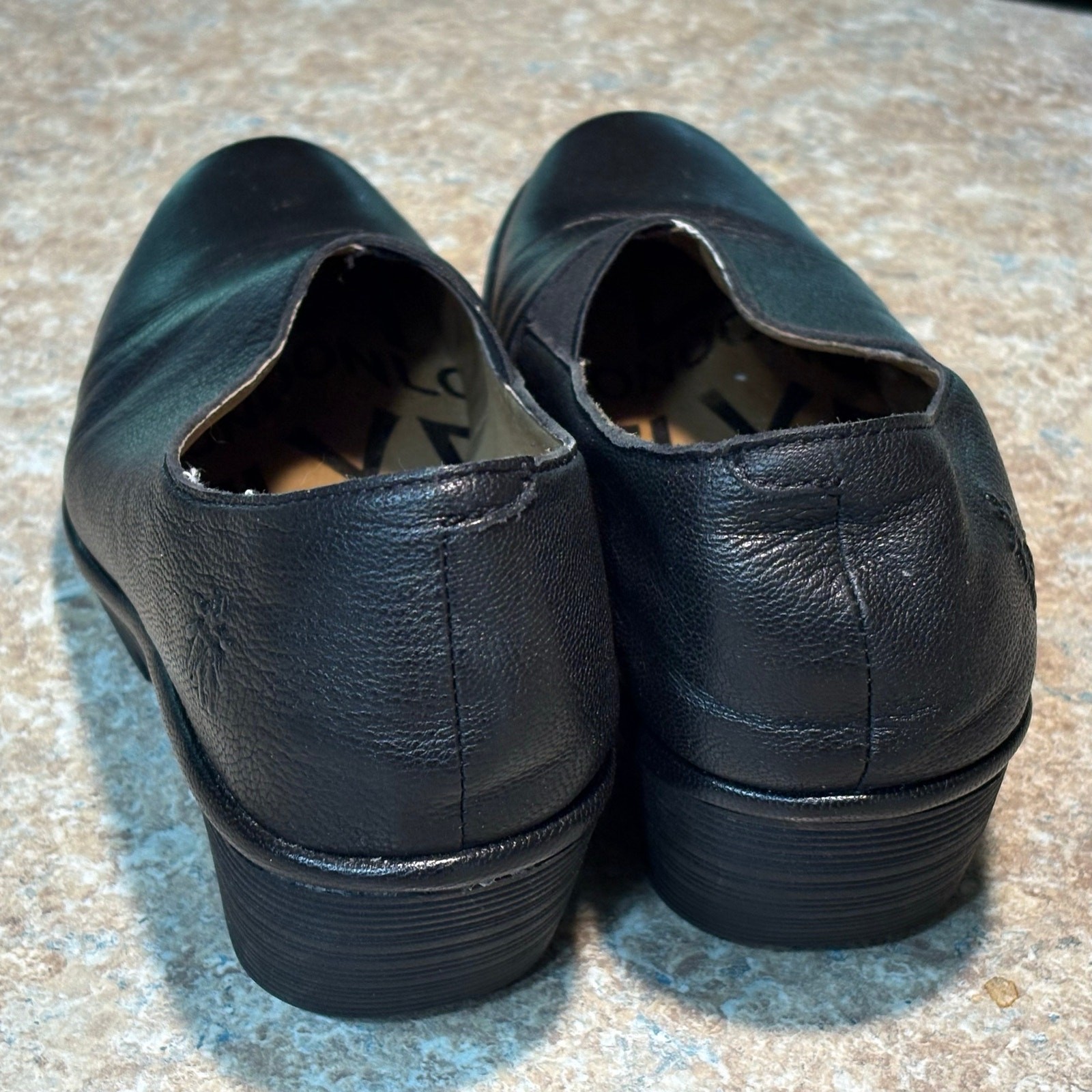 Fly London Black Peso Wedge Classic Comfort Leather Slip on Shoes Size 40