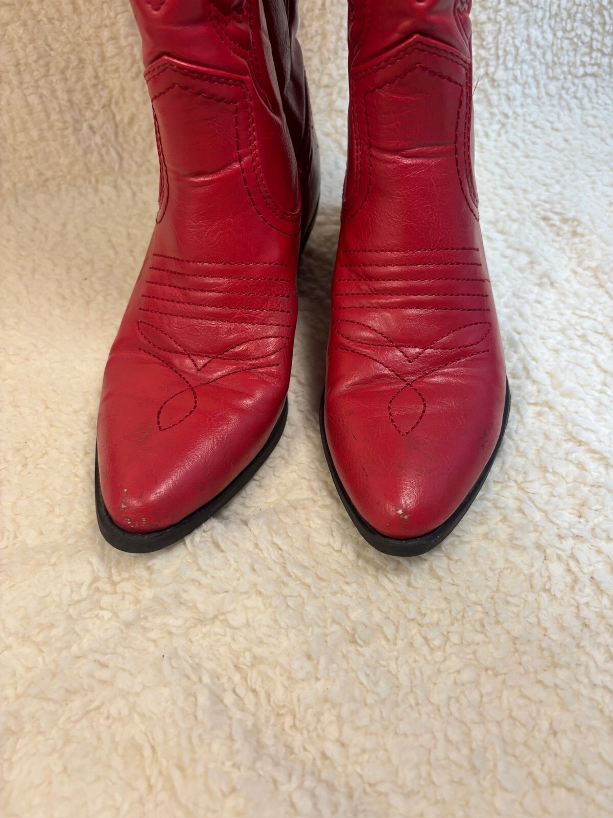 Red Faux Leather Western Cowboy Boots Size 7.5 Embroidered Knee High Y2K