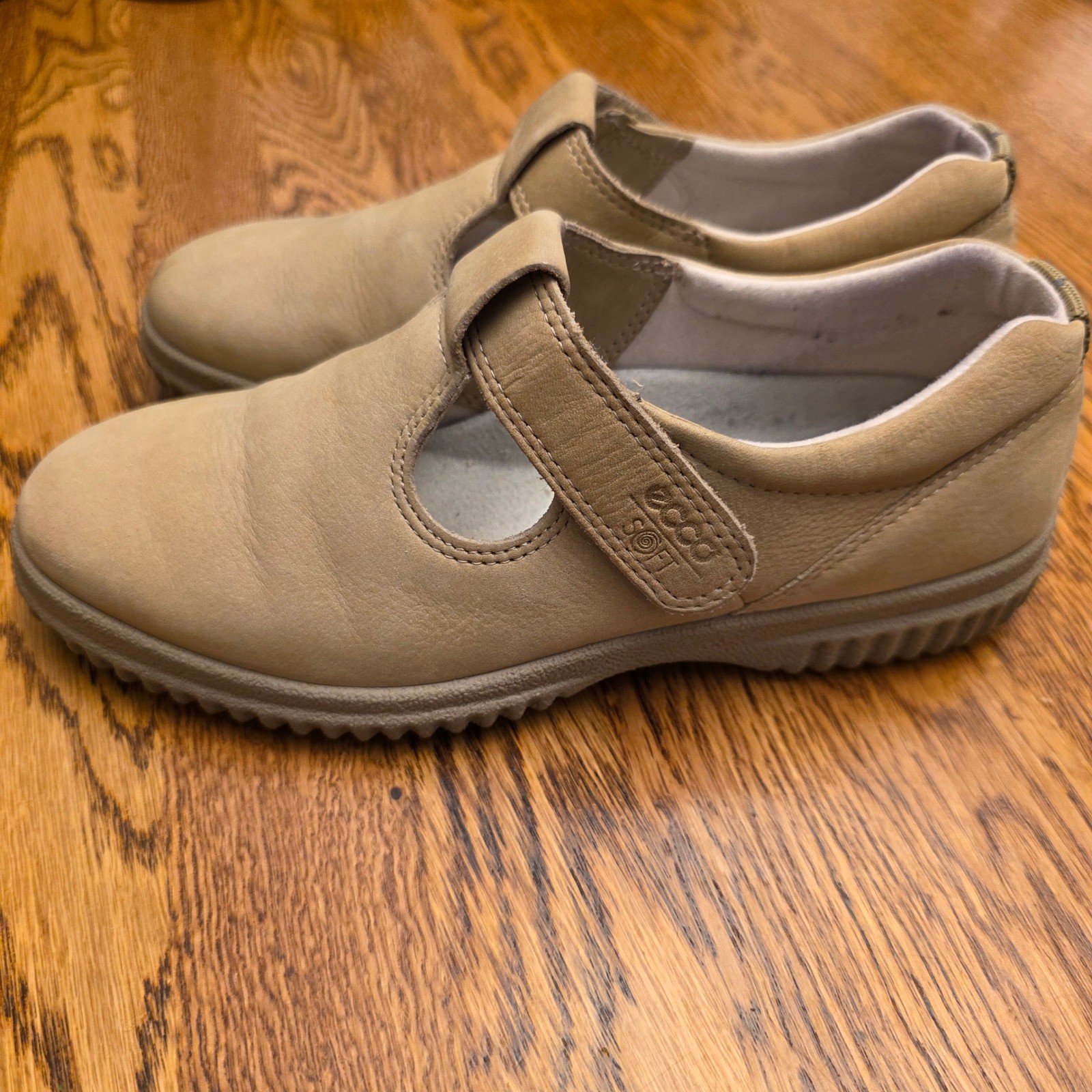 Ecco Soft Tan Sz 36 5.5-6 Suede Mary Jane Shoes Nubuck Leather Portugal Boho