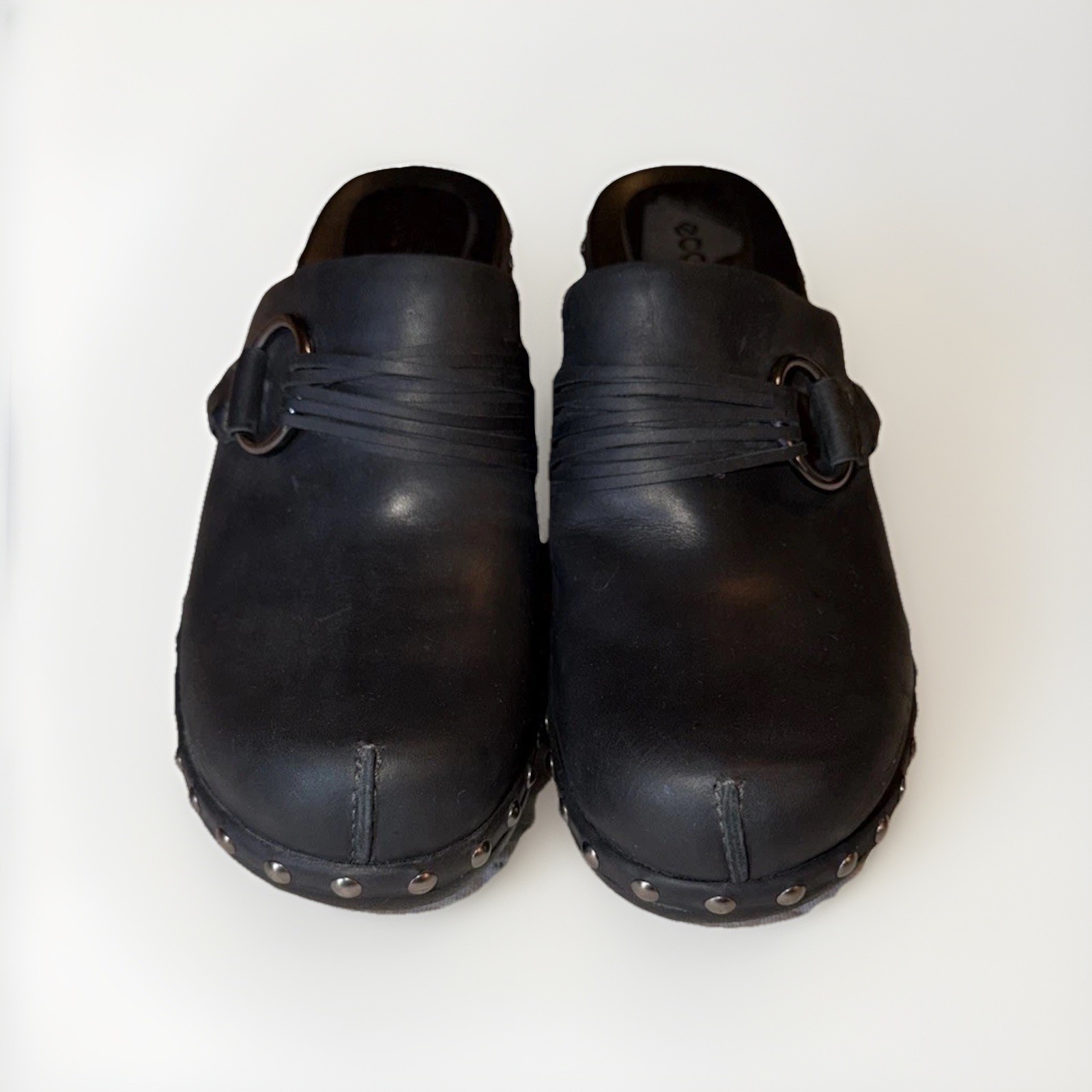 Ecco Black Leather Studded Chunky Clogs Mules Women’s Size 41 (10/10.5)