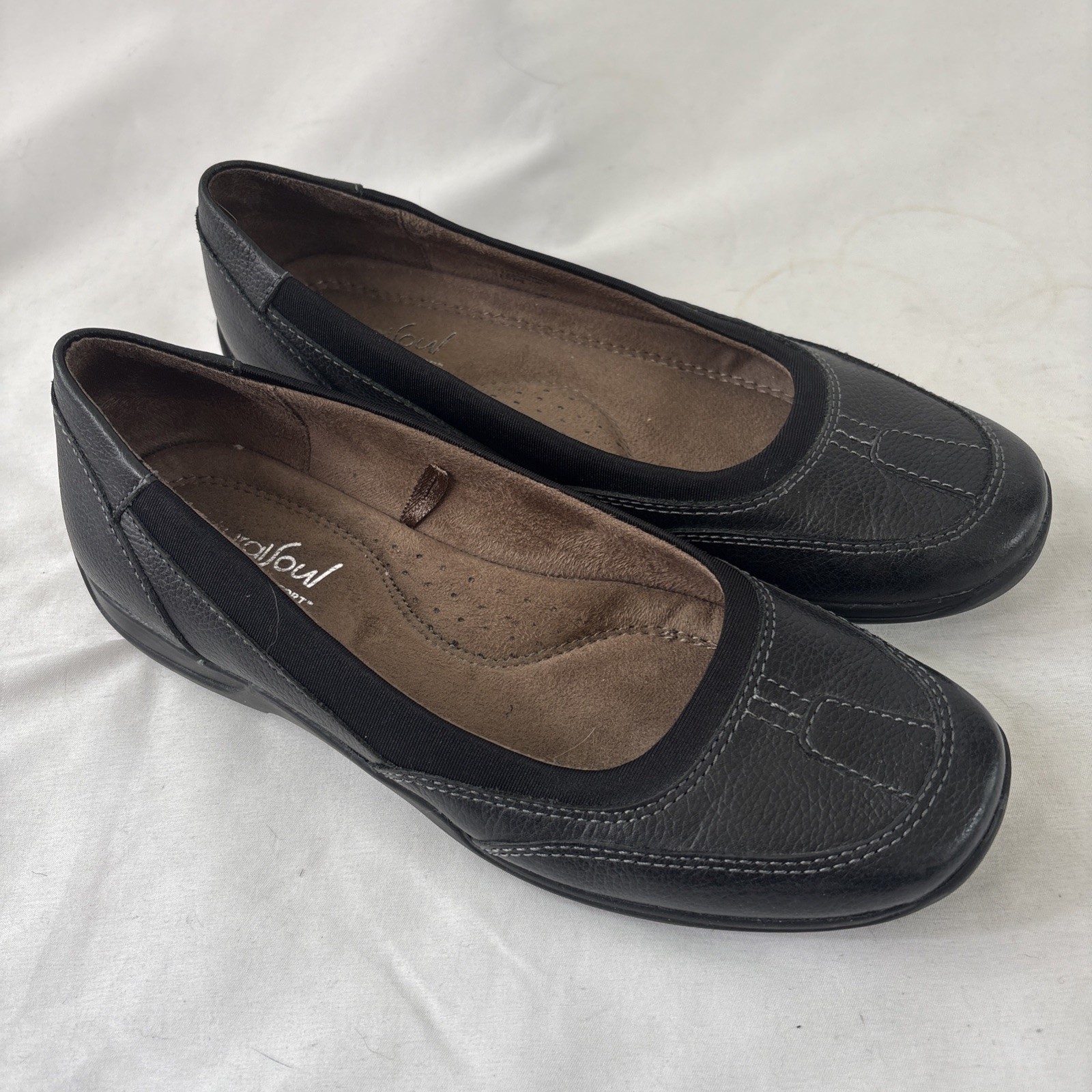 Natural Soul All Thru Comfort Lestal Women’s 6M Leather Black Slip On Loafers