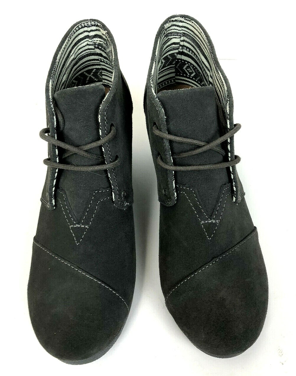 TOMS Womens Desert Suede 2.45″ Wedge Ankle Bootie Size 10 Dark Gray Lace Up EUC