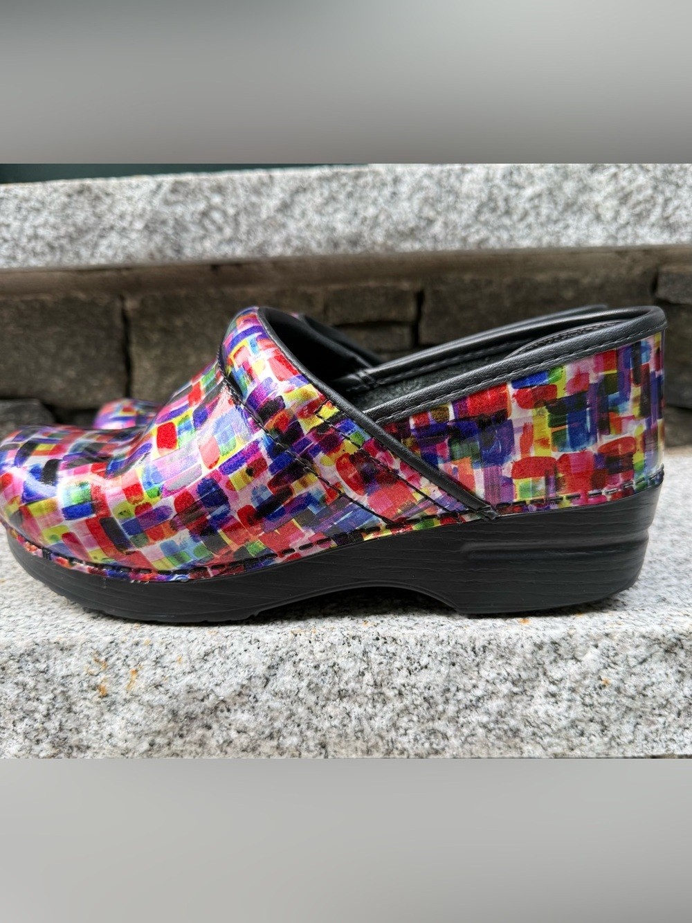 Dansko Multicolor Mosaic Patent Slip-On Clog