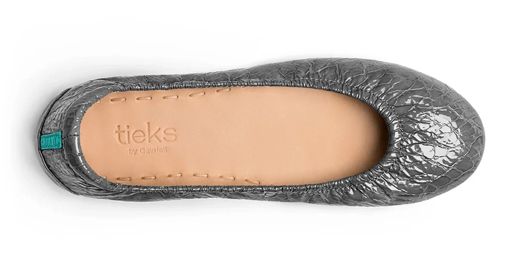 Tieks Ballet Flat Shoes Womens 7 Slate Grey Croc Patent Leather with heel bag