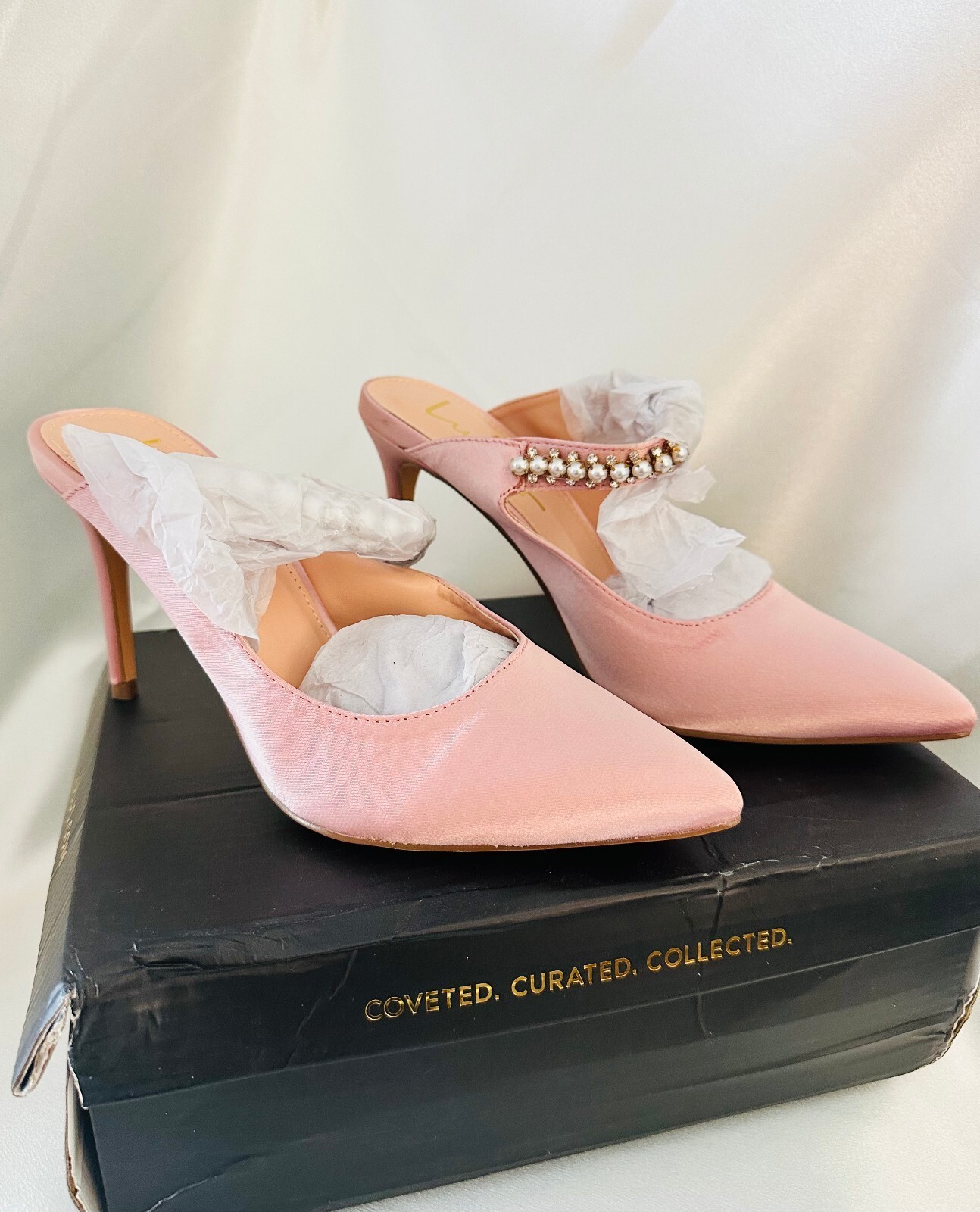 Lulus Sephoraa Rose Gold Satin Pearl Pointed-Toe Mule Pumps