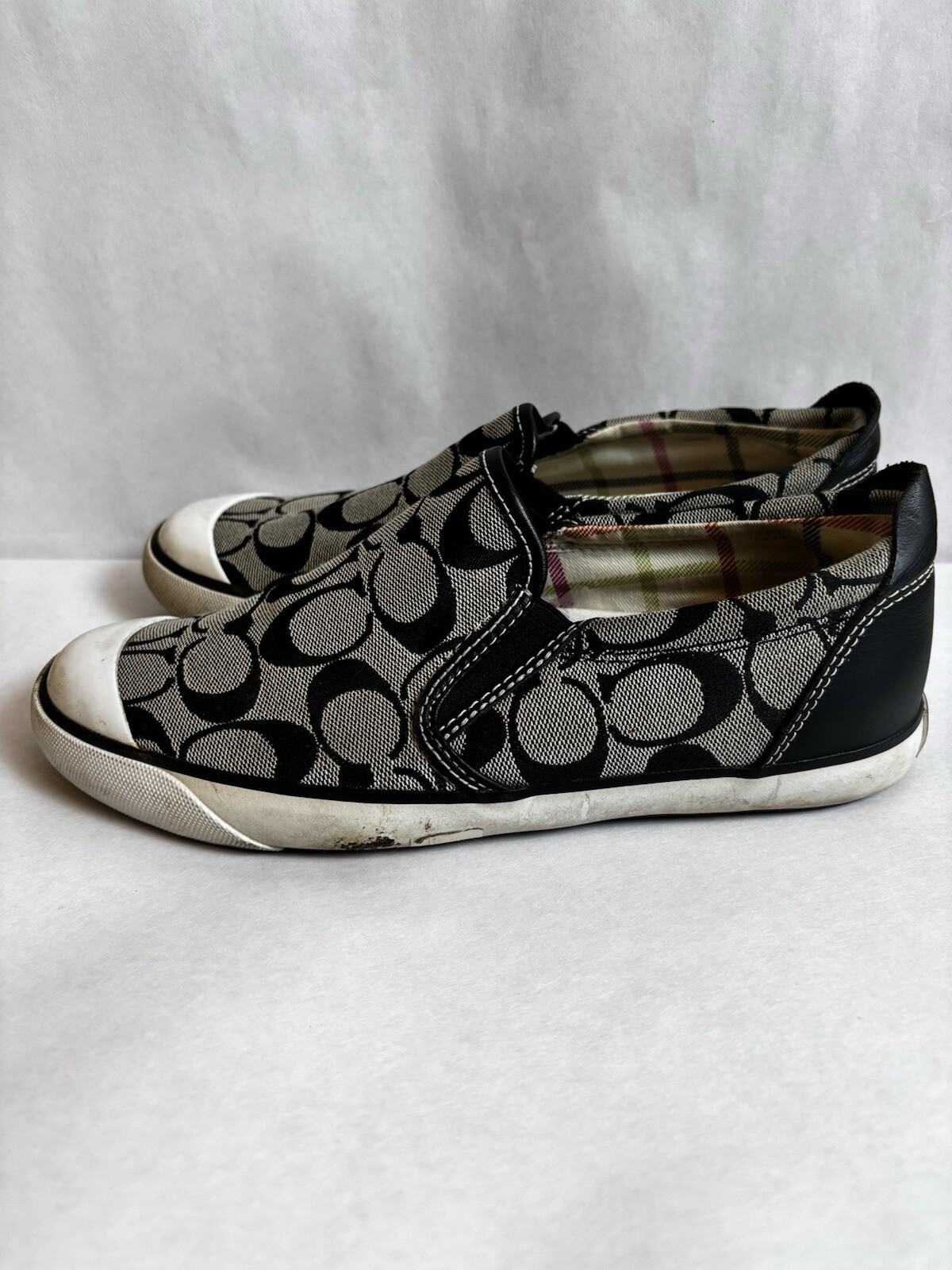 Coach Signature Shoes Womens 7 Brown Sneakers Monogram Beale Slip On Canvas