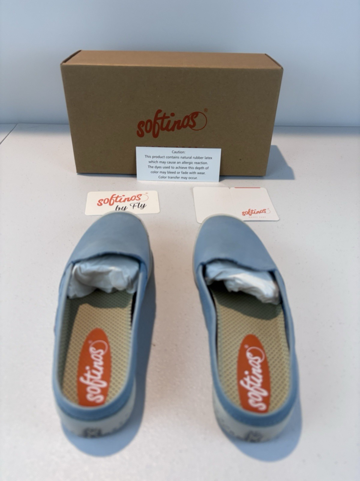 Softinos by FLY London IMO Washed Leather Mules Pastel Blue EU 36 NIB