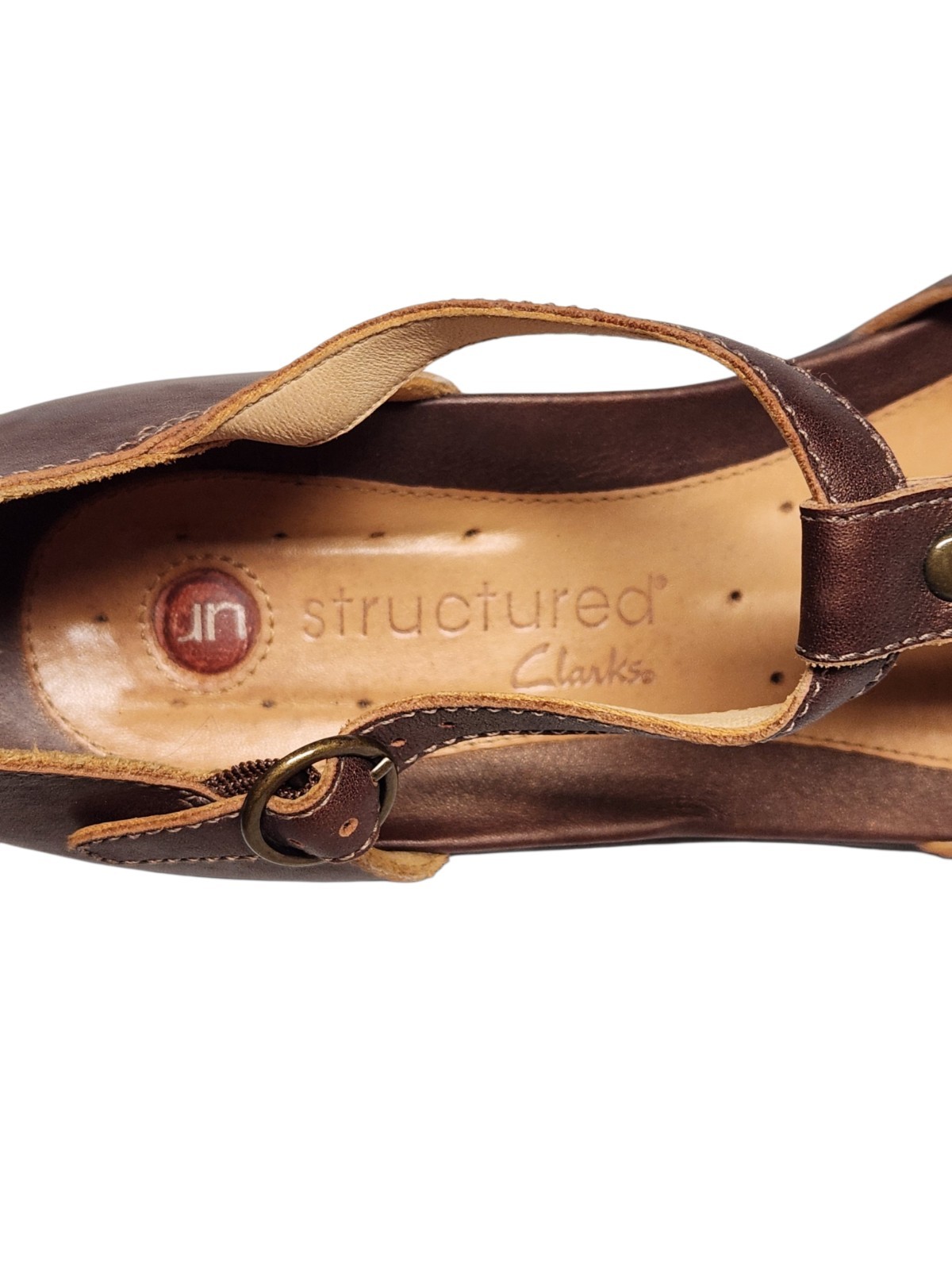 Clark’s Unstructured Strappy Leather Shoes-Sandals 8.5 M Buckle Comfort Brown