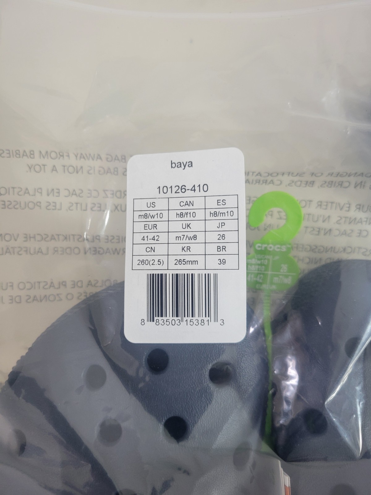 Crocs Baya Navy Comfort Clogs US M Size 9 W size 11 Unisex Adults 10126-410