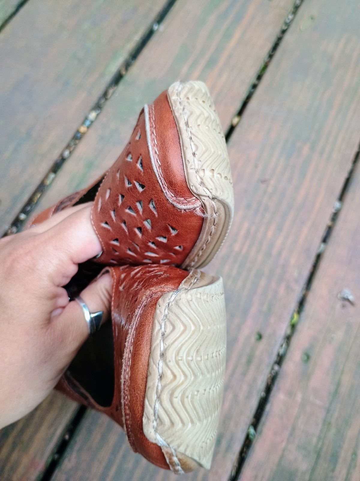 Rieker Shoes Sz 41 Anti-Stress Mary Jane Laser Cut Brown Comfort Shoe