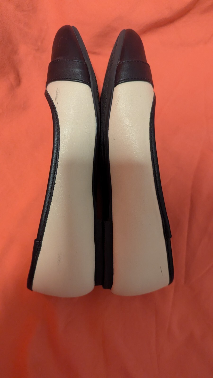 White Mt. Women’s Slip On Beige/Black Faux Leather Cap Toe Shoes US Size 7.5M