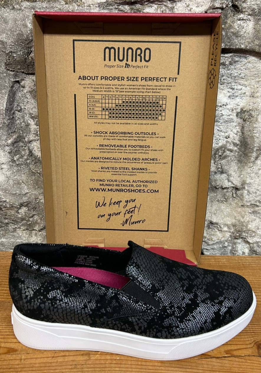 MUNRO LENNOX M528886 Black Snake Print Slip-On Womens New In Box