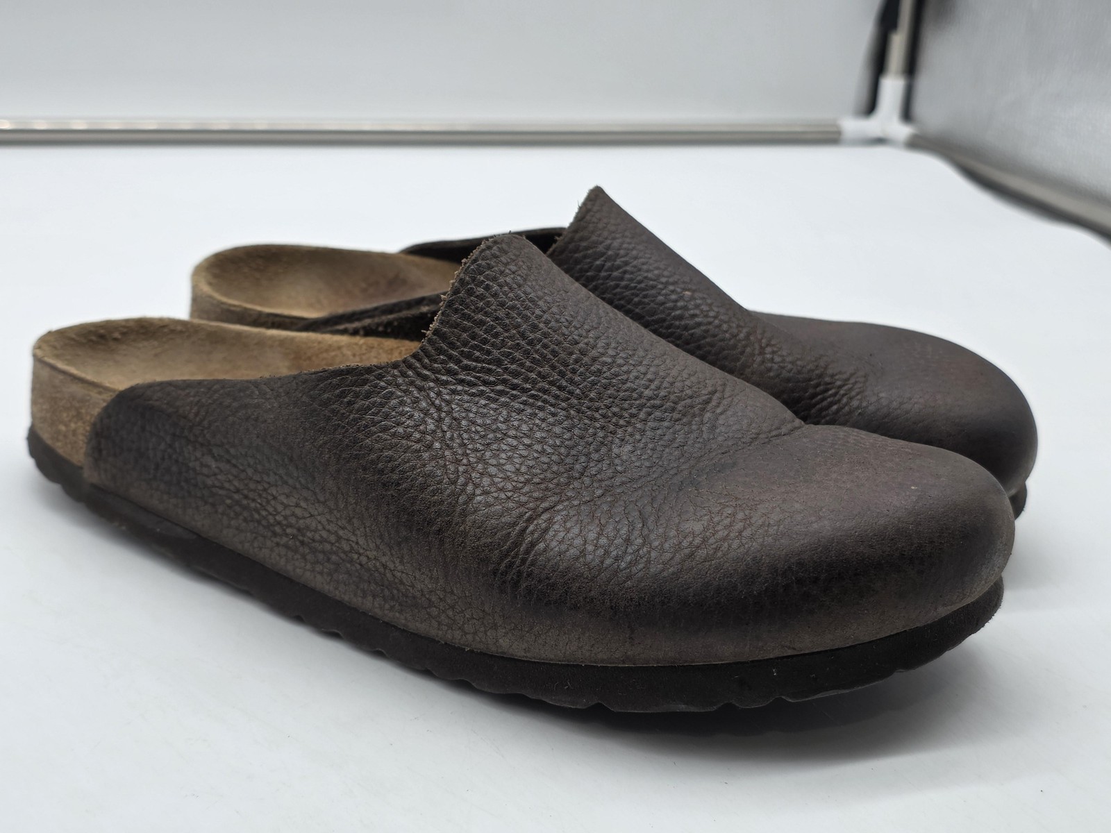 Birkenstock Shoes Women 7 Brown Amsterdam Leather Clog Slip On Comfort Damaged