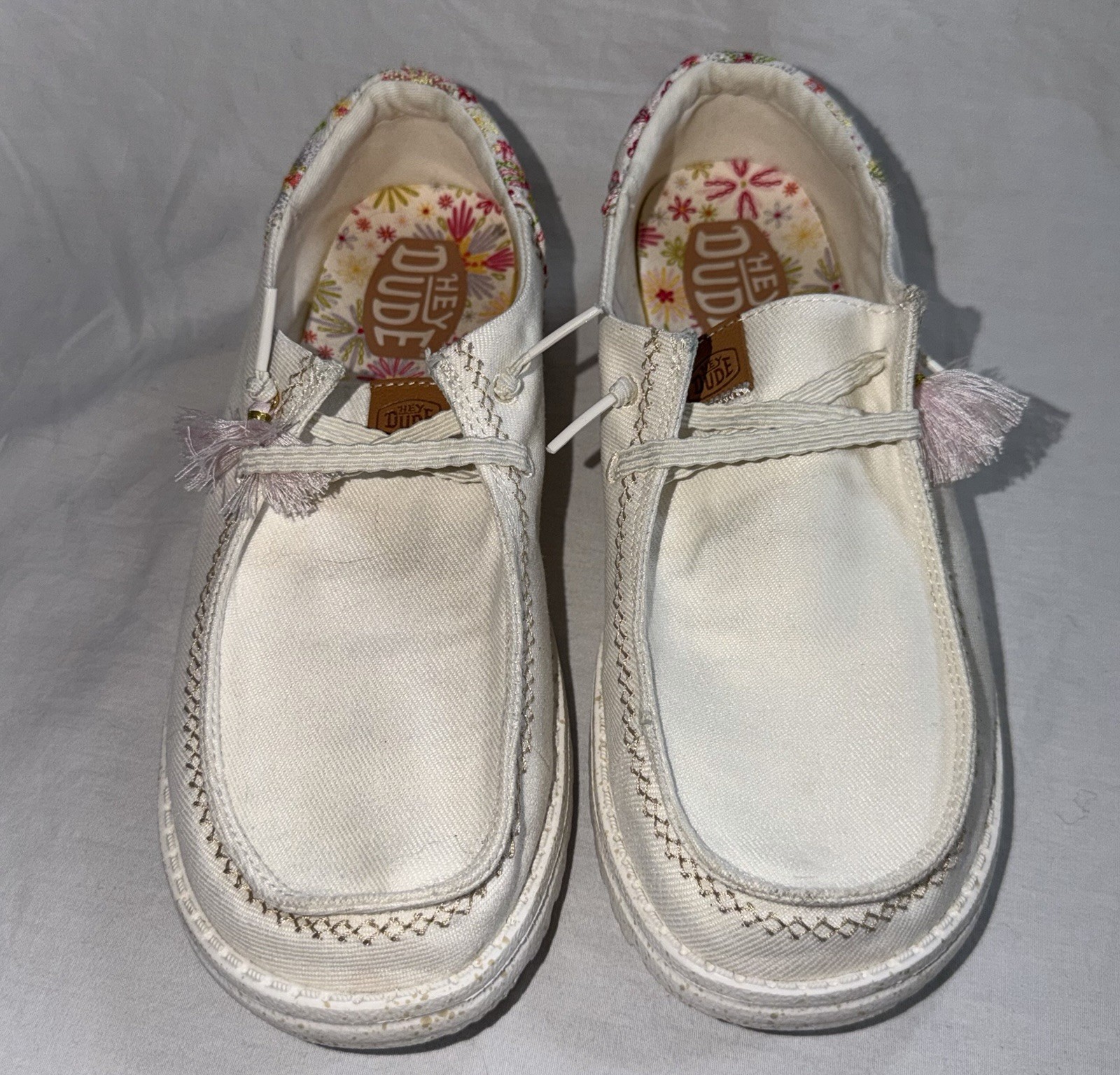Hey Dude Wendy Funk Embroidered Floral Slip-On Canvas Ivory/Multi Women’s 9