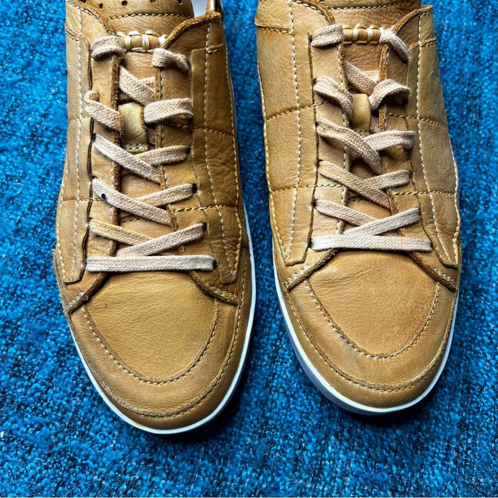 Fly London Leather Lace Up Sneakers in Tan Brown Made in Portugal 39 or US 8-8.5