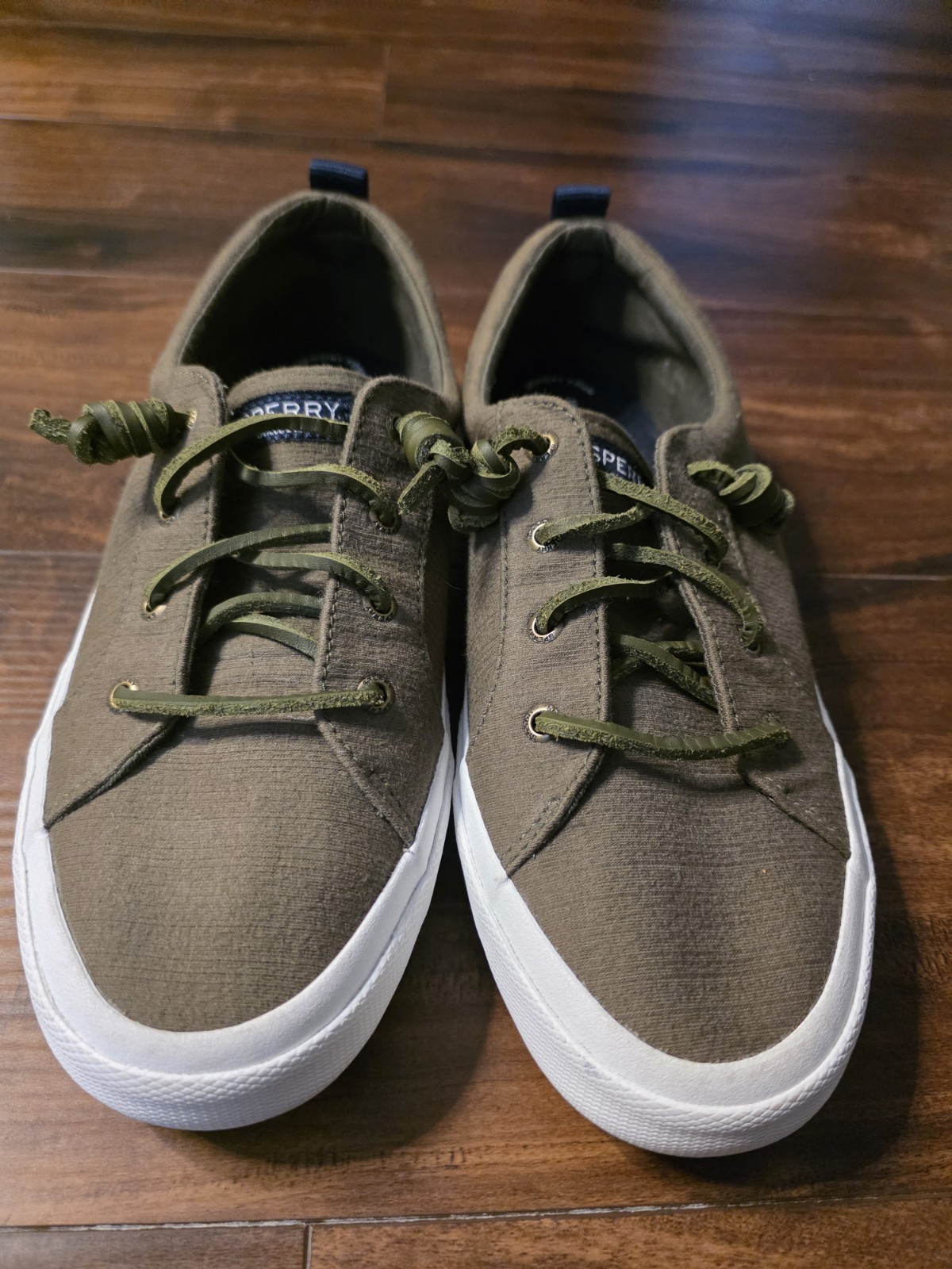 Sperry Top Sider Boat Shoes Womens 10 Crest Army Green Canvas Casual STS85742
