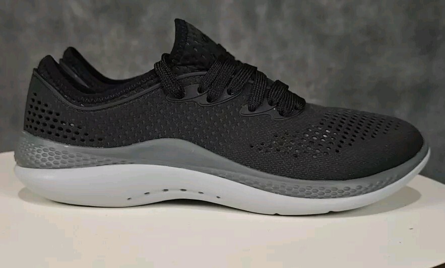 Crocs Literide 360 Pacer Women’s 8 Black Gray Lace Up Shoes Sneakers 206705
