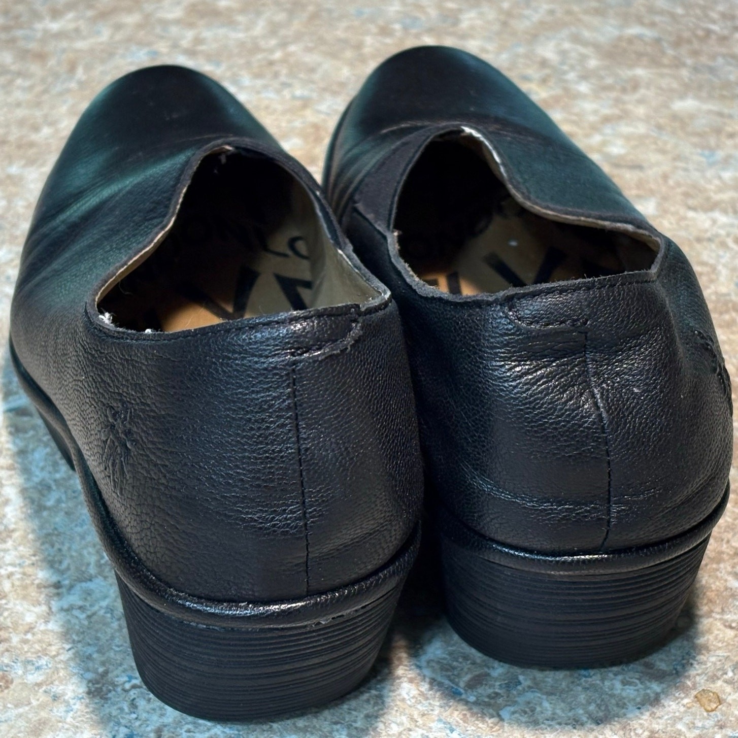 Fly London Black Peso Wedge Classic Comfort Leather Slip on Shoes Size 40