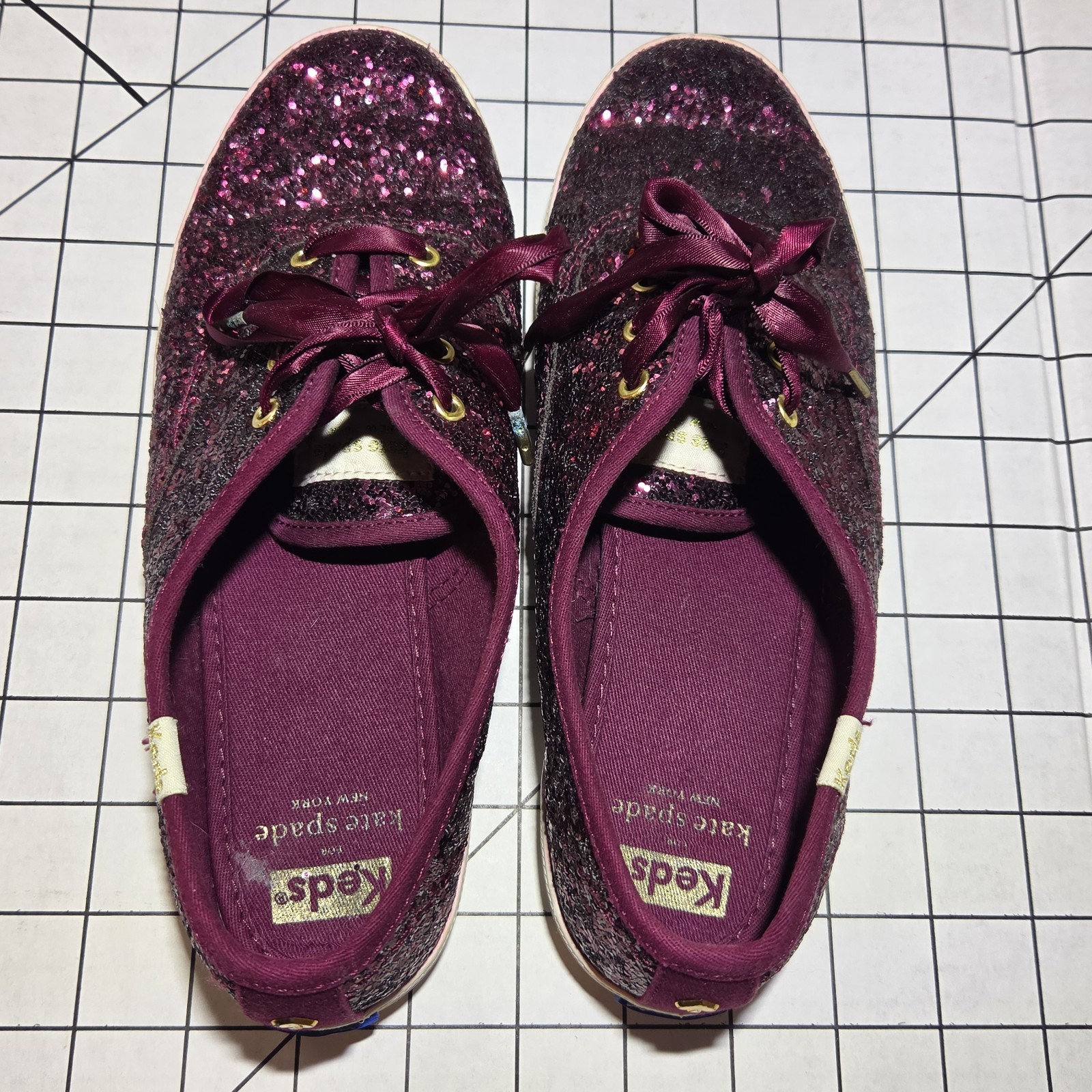 Keds x Kate Spade Womens 7 Champion Burgundy Purple Glitter WF57753 Sparkle Casu