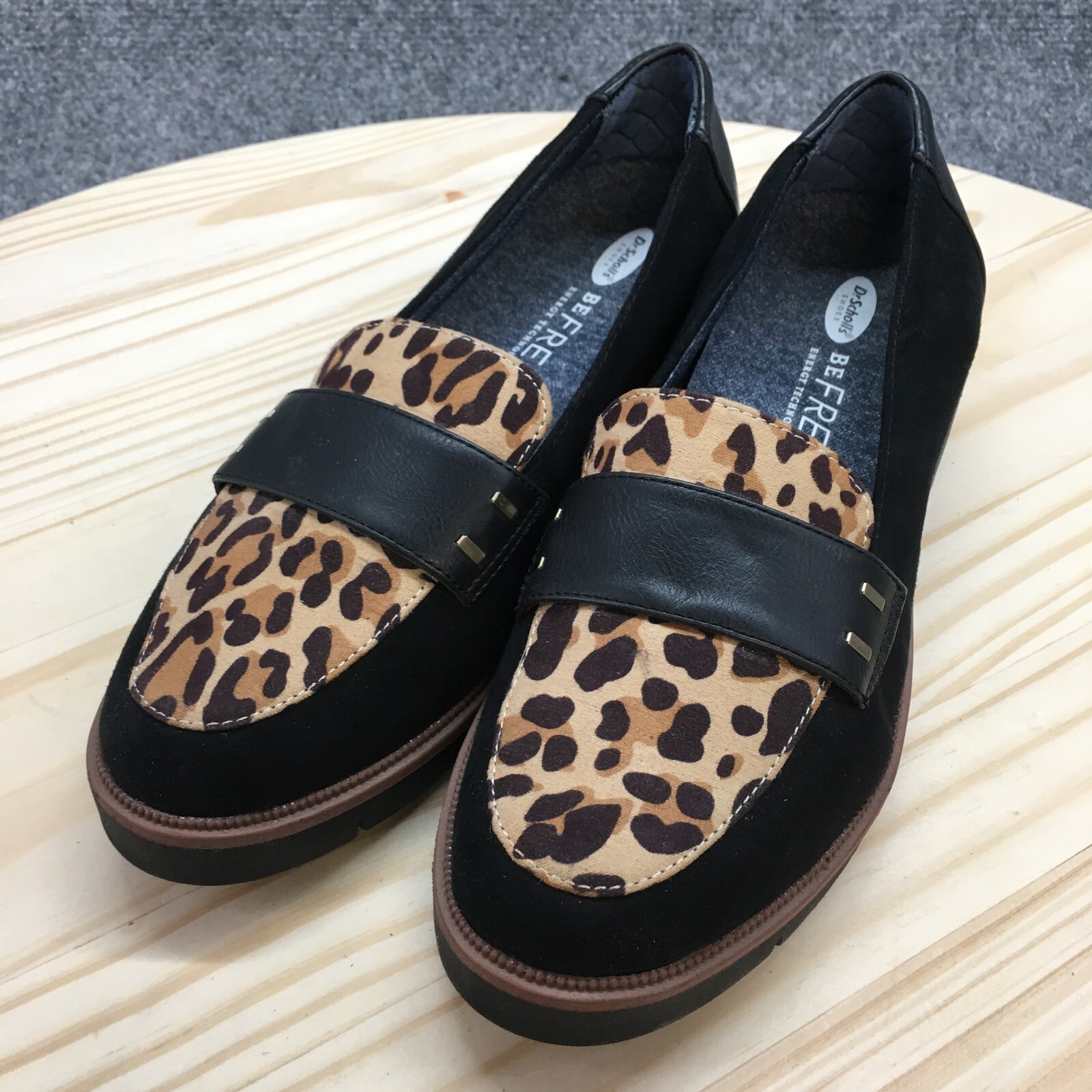 Dr Scholls Be Free Shoes Womens 7 M Grow Up Loafers Leopard Black Brown Slip On