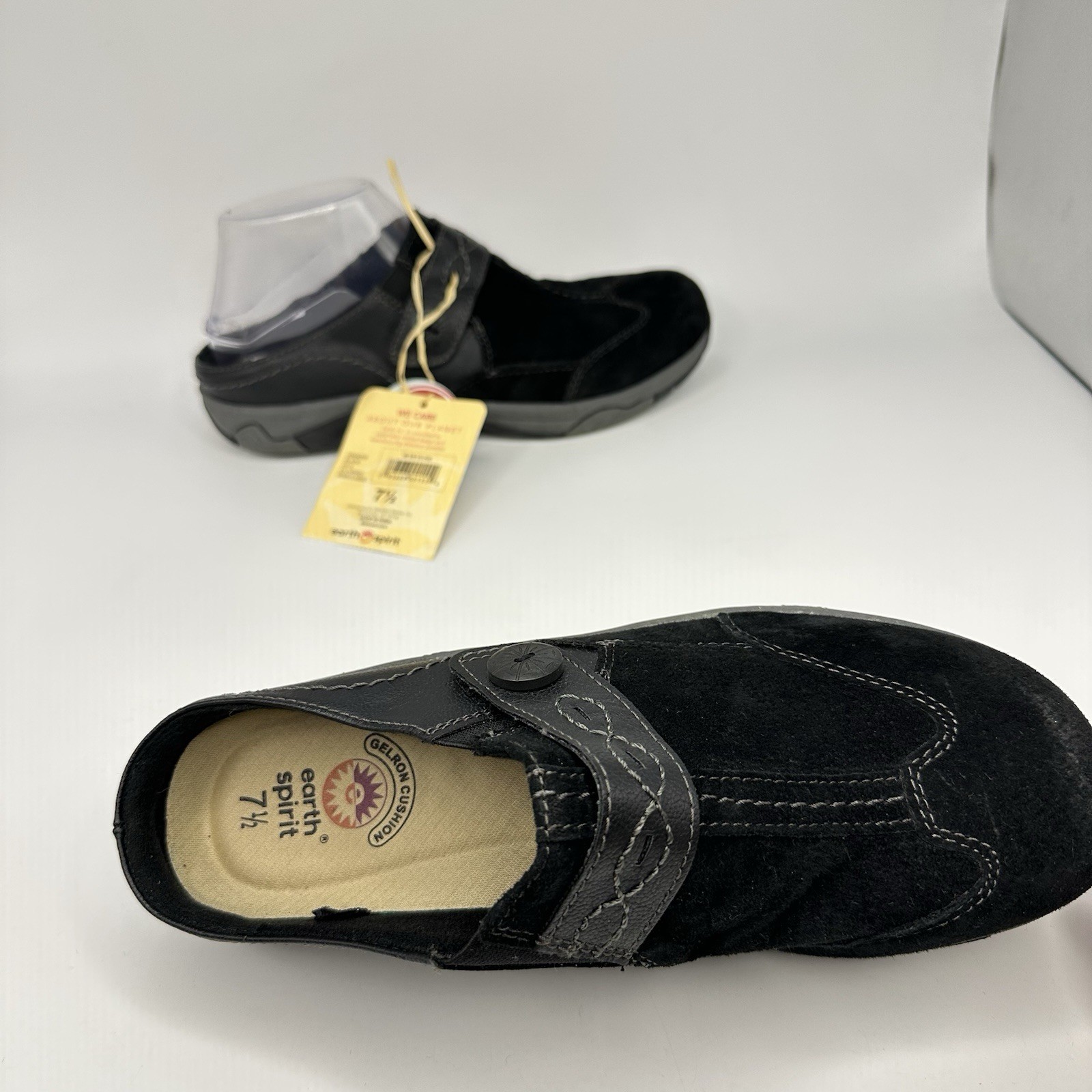 Earth Spirit Clog Women 7.5 Black Suede Strap Clog Gelron Slip On Mule