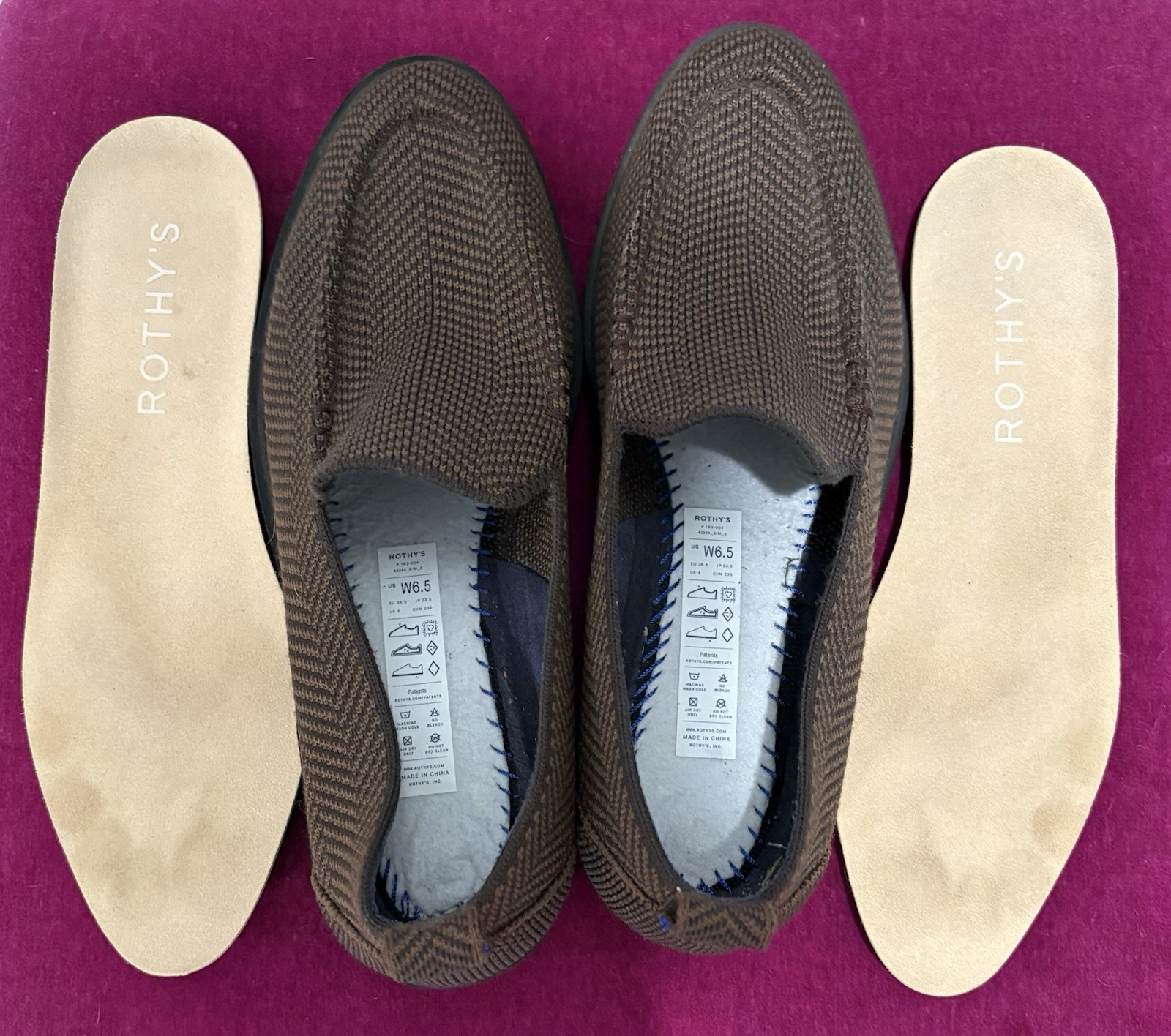 Rothy’s Women’s The Lug Loafer Brown Herringbone Knit Shoes Size 6.5