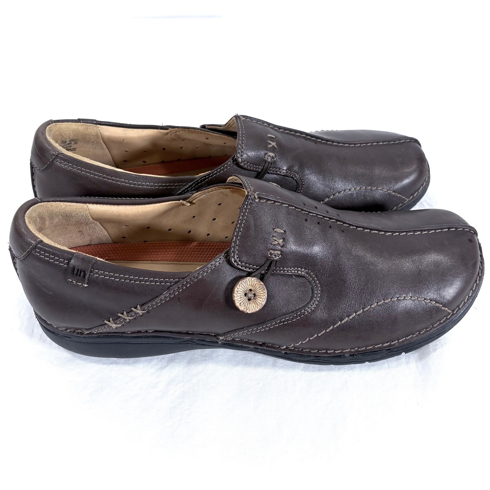 Clarks Unstructured Un Loop Loafers Dark Brown Leather Slip On Shoes Women 11