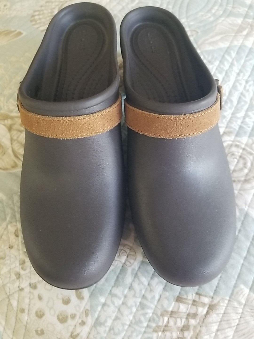 Crocs Shoes Clogs Womens Sz 8 Espresso Brown Buckle Strap Block Heel Mules