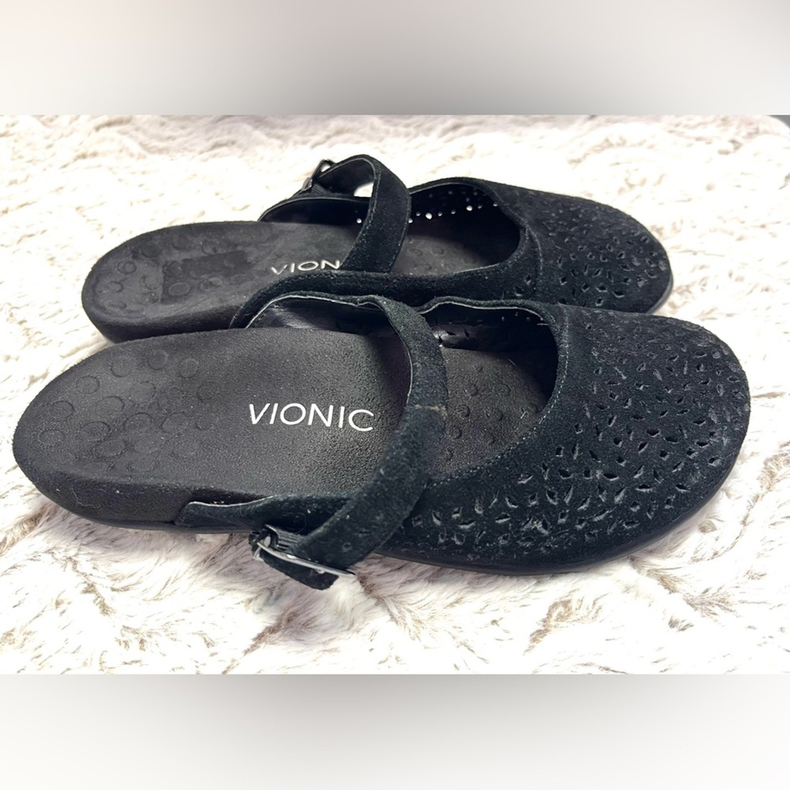 Vionic Lydia Mary Jane Black Mules Bohemian Minimalist Chic Comfort Size 8