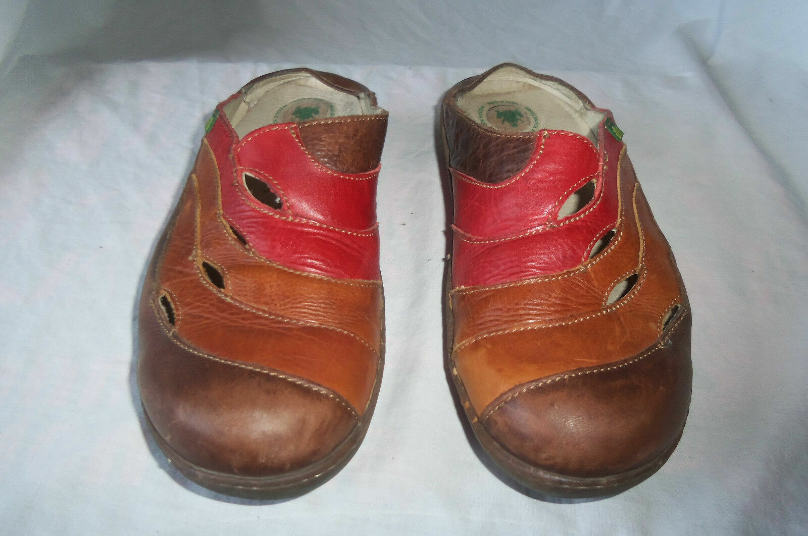 EL NATURALISTA N425 Ginkgo RED BROWN LEATHER STRIPE SLIDES CLOG MULES SHOE 40 8