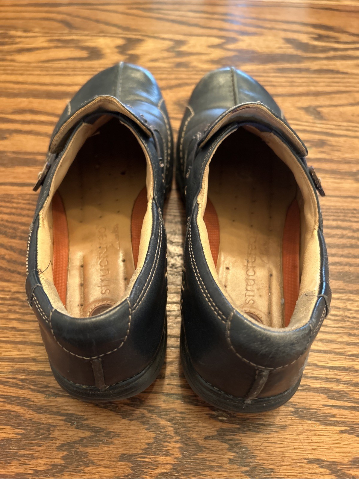 CLARKS Unstructured Women’s 8M Navy Un.Buckle Leather Slip On Loafer Shoe