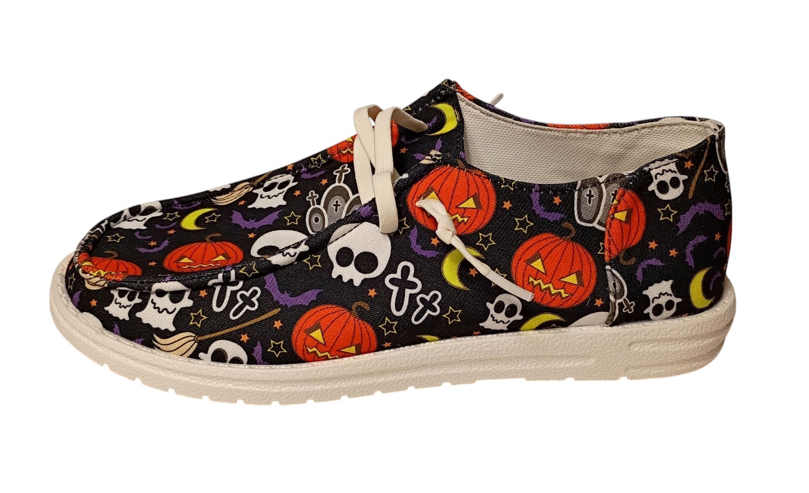 Fashion Sneakers Womens 10 Halloween Canvas Slip On Shoes Pumpkins Ghost Bats