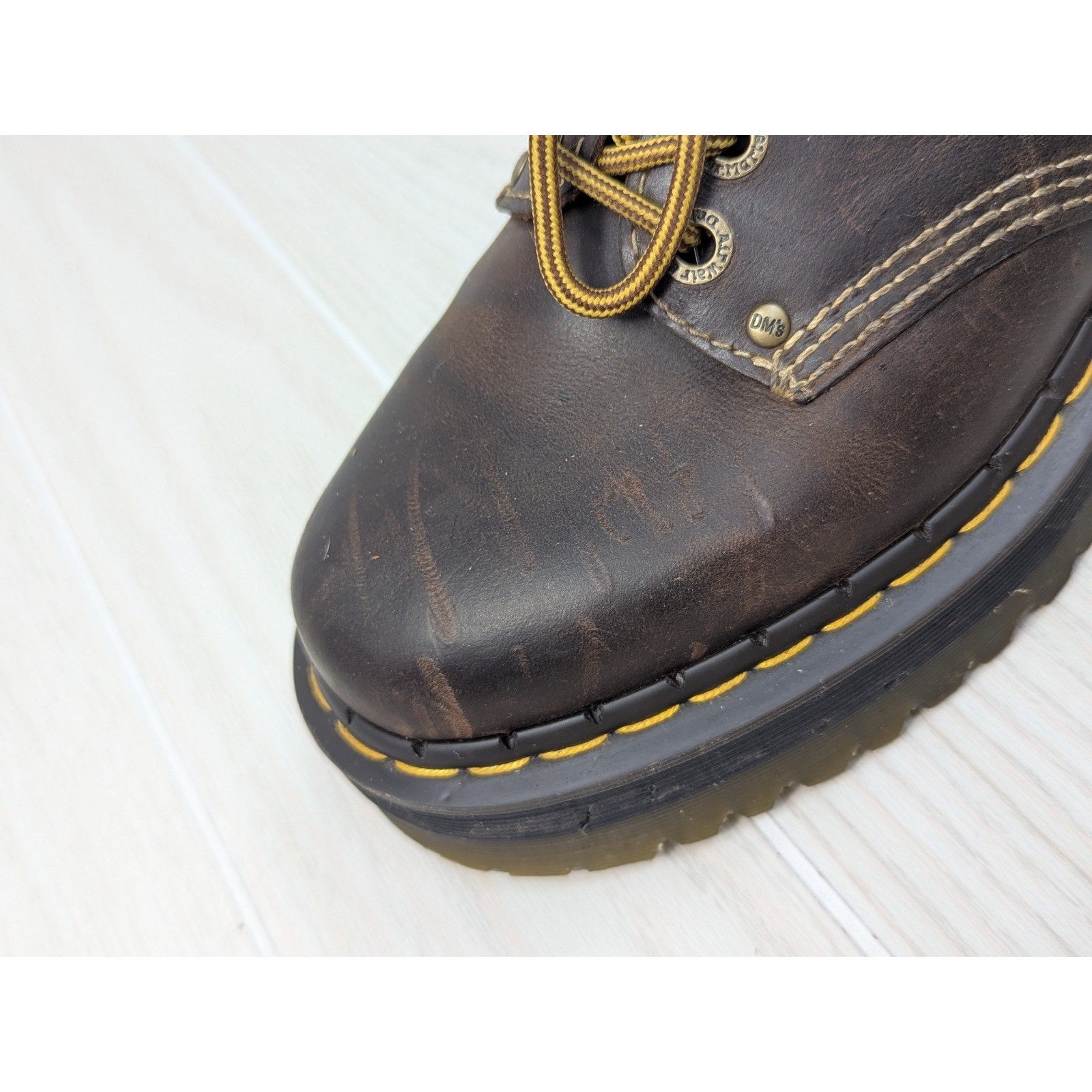 Pair w/ EATEN LEFT SHOE Dr. Martens Quad Arc Women 9 Brown Crazy Horse Platform