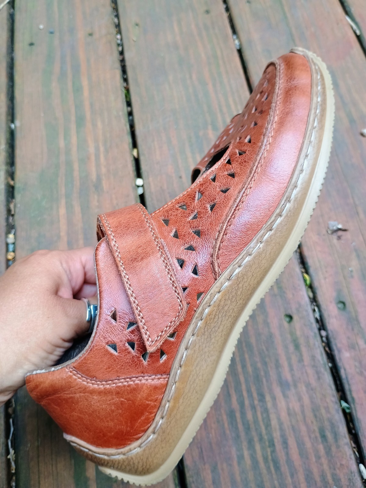 Rieker Shoes Sz 41 Anti-Stress Mary Jane Laser Cut Brown Comfort Shoe