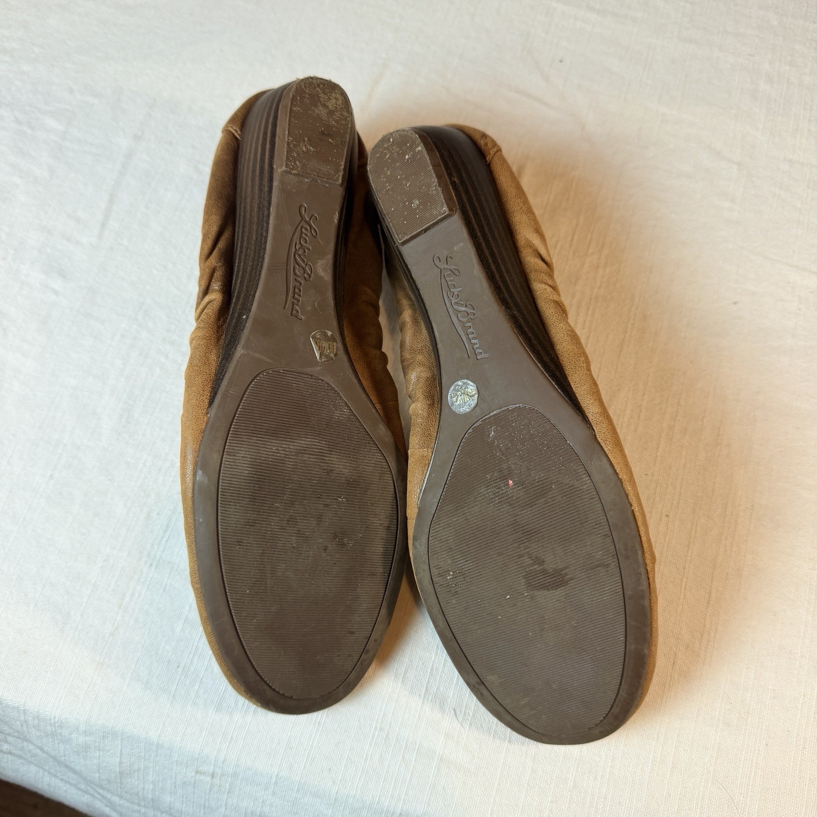 Lucky Brand Shoes Womens 8.5 M Camel Tan Leather Wedge Ballet Flats Bohemian