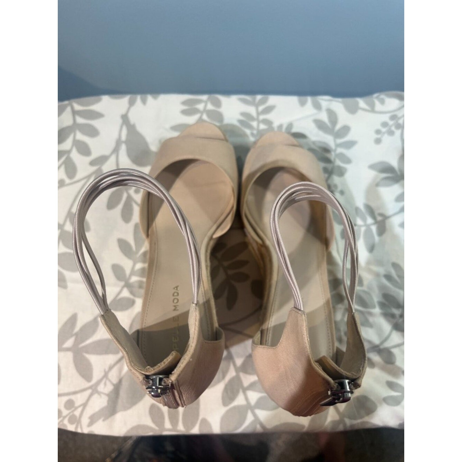 Summer dressy Nude Espadrille Platform Wedge Sandals Elastic Ankle Strap Sz 9.5