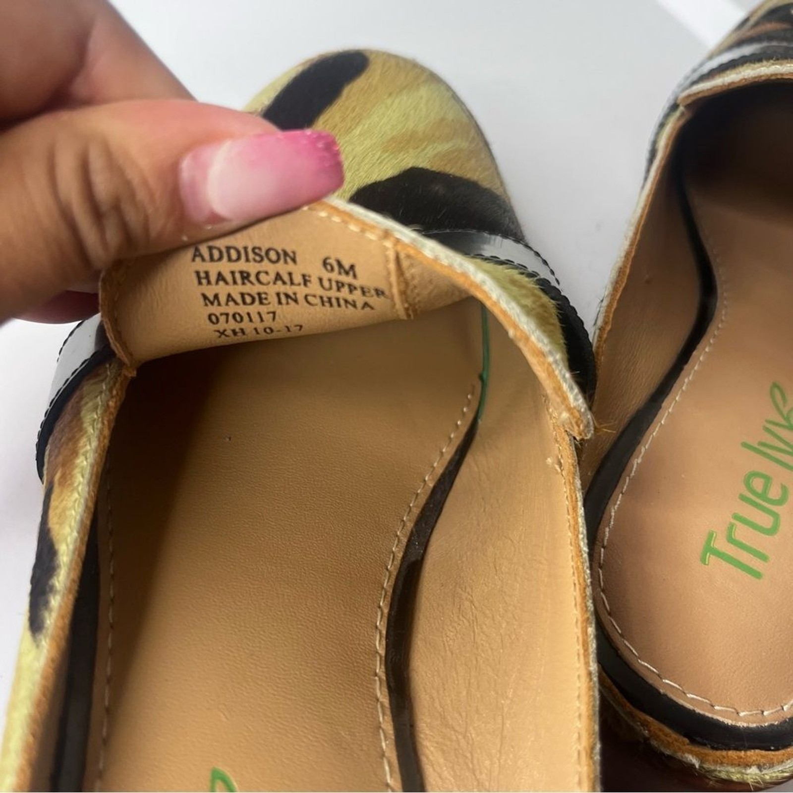 True Ivy camouflage green slip on mules pony hair leather womens shoes size 6M