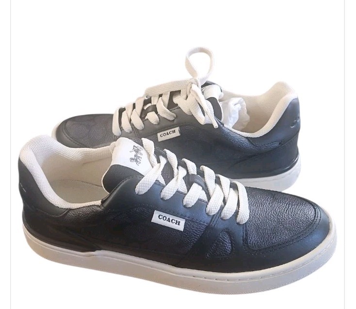 COACH Women’s Clip Court Low Top Sneaker Signature Coated Canvas Black Size 8.5B