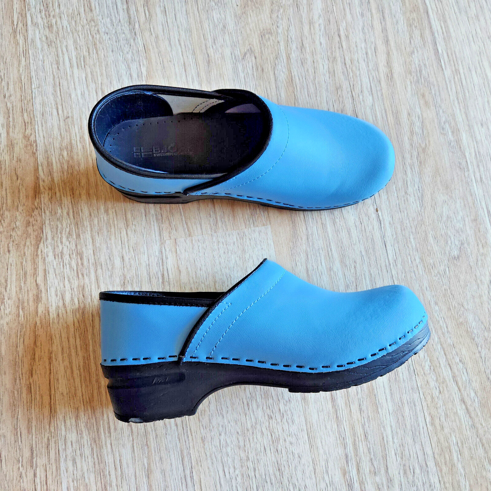BJORK Swedish Comfort Ella Professional Leather Clogs Slip-On Blue Women EU39-40