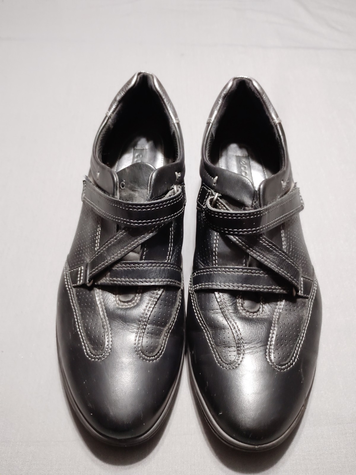 ECCO Comfort Black Leather Hook & Loop Straps Sneaker Resort Preppy Women 11/42*