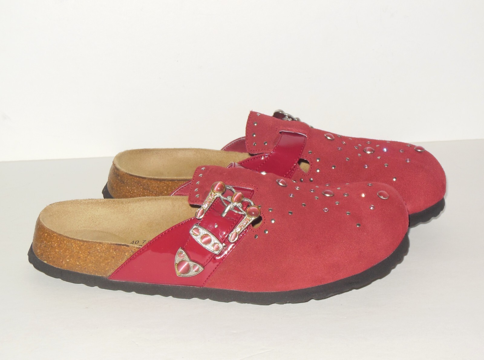 Birkenstock Betula ROCKO Suede Mules sz 40 L 9 M7 Cranberry Studded Clogs w Box