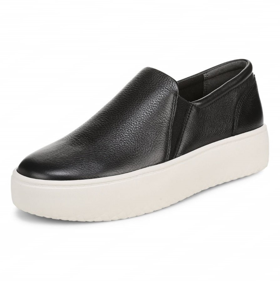 VIONIC Women Ellen Platform Slip On Sneaker, Black Leather (NEW)
