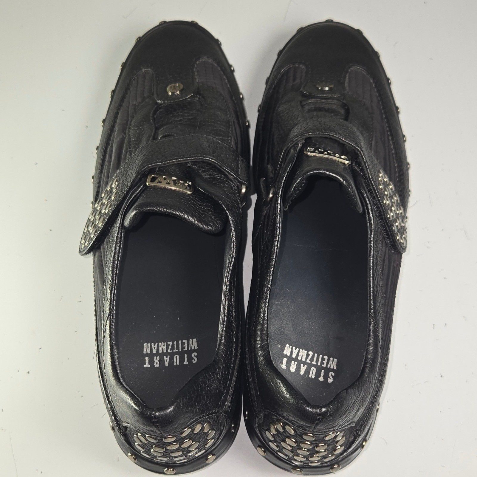 Stuart Weitzman Black Leather Studded Embellished Strap Sneakers Shoes Size 7