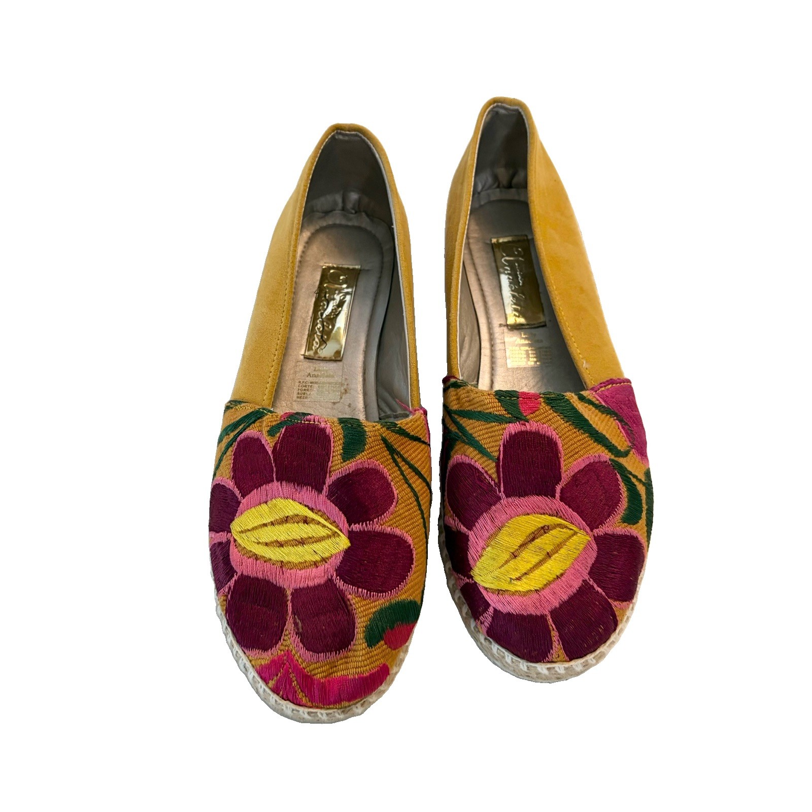 Lady Anacleta Artsy Floral Embroidered Slip On Espadrille Flats Mexico Handmade