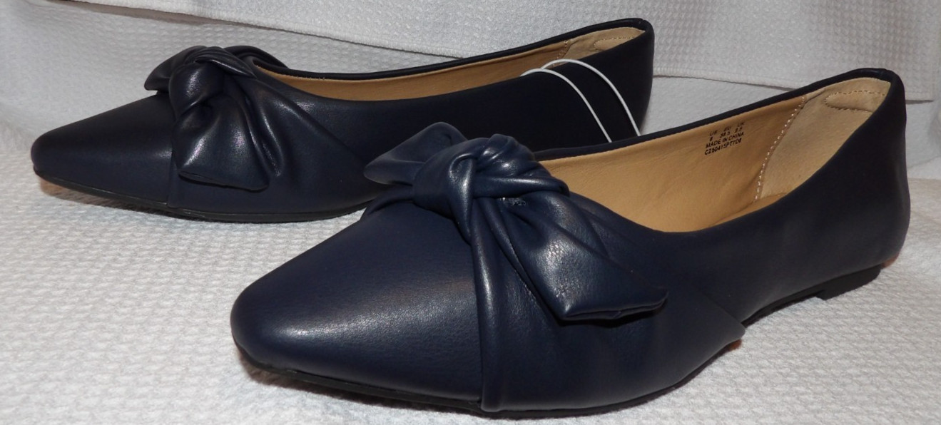 Amazon Essentials Navy Bow Pointed Toe Flats Women’s Size 8 Marine NWB