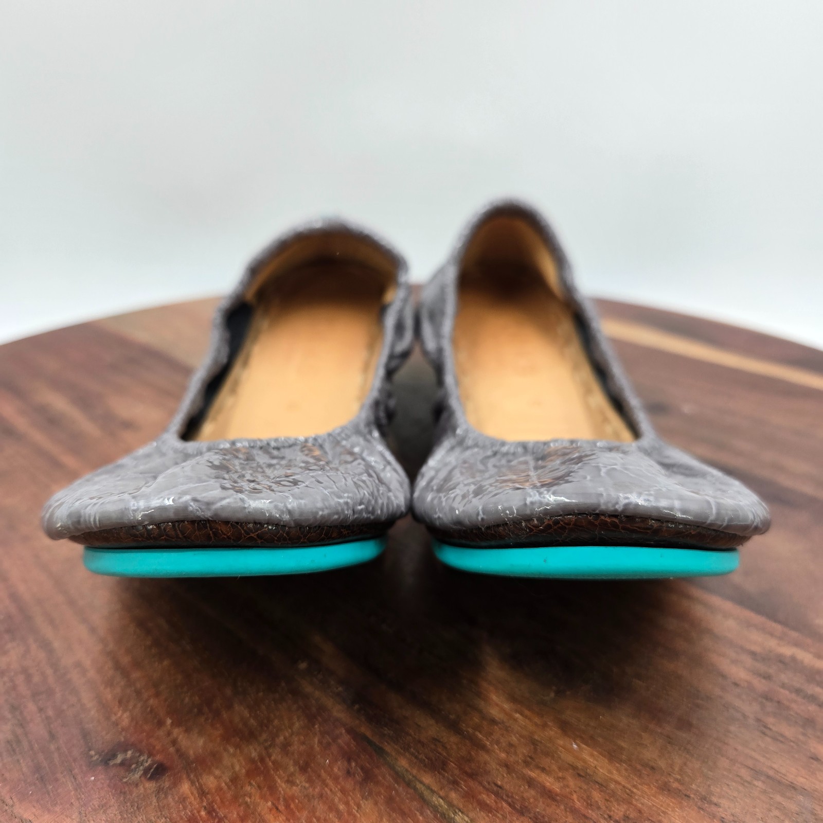 Tieks Ballet Flat Shoes Womens 6 Slate Grey Croc Patent Leather Loafers Foldable